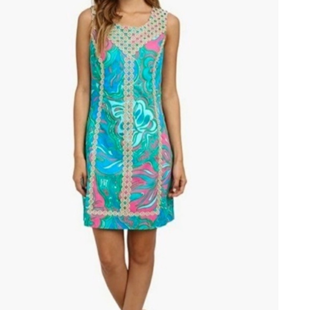 Lilly Pulitzer Turquoise and Pink Sleeveless Shift Dress